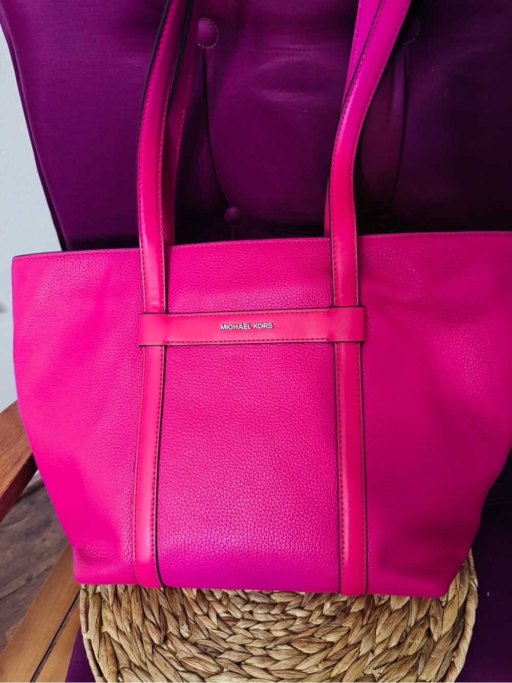 Michael Kors Jet Set Hot Pink Leather Tote- GREAT TEACHER Bag!